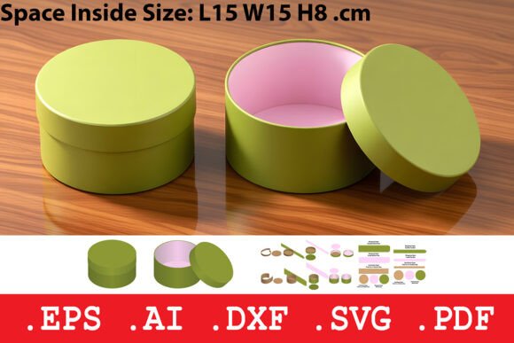 3D SVG Rigid Round Lid and Base Box Template for Marketing and Branding
