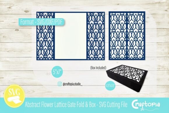Abstract Flower Lattice Gate Fold Box: 3D SVG Design for Elegant Cards And Invites