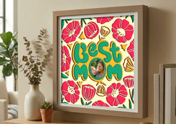 Best Mom Floral Photo Frame 3D Shadow Box: A Soft, Emotional SVG Design for Mother’s Day Branding