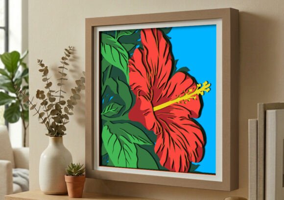 Blooming Red Hibiscus Flower Shadow Box β 3D SVG for Bold Brand Visuals