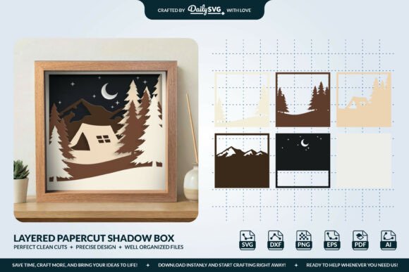 Camping in the Wild Layered Papercut: A 3D SVG for Shadow Box Wall Art