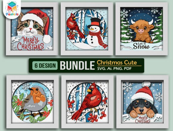Christmas Cute Shadow Box SVG Bundle: 3D SVG Magic for Festive Branding