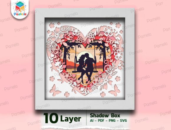 Couple Silhouette Shadow Box SVG: A Romantic 3D SVG for Valentine’s Day Branding