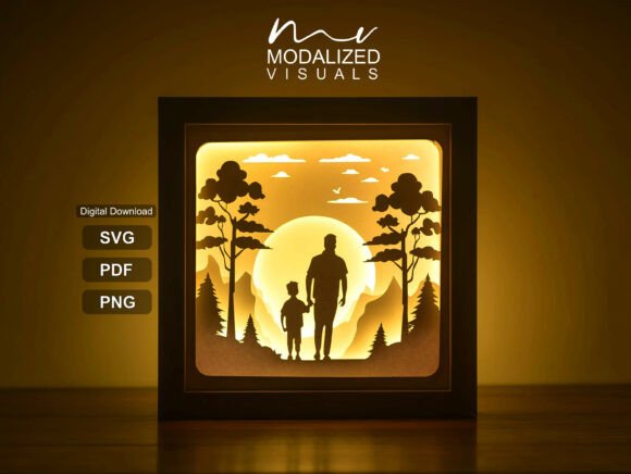 Father Son Mountain Lightbox Papercut: A Thoughtful Design for Emotional Embroidery Projects