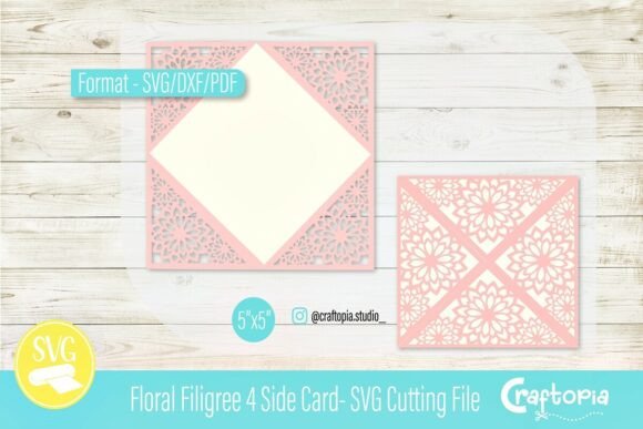 Floral Filigree 4 Side Card: A Delicate 3D SVG for Elegant Branding in Cards And Invites