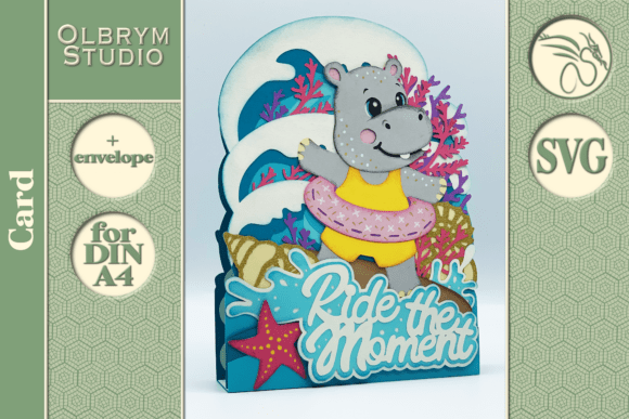Hippo Summer Vacation Greeting Card SVG: Playful 3D Pop-Up Design for Beach-Themed Crafts