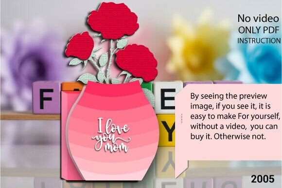 I Love You Mom Vase Card SVG 2005 – 3D SVG for Mother’s Day Branding
