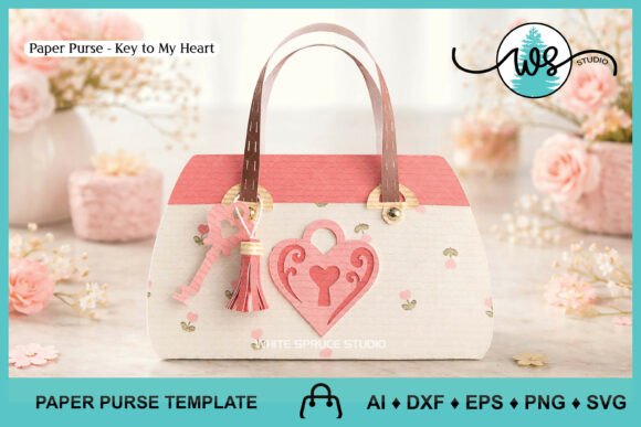 Key to My Heart Purse Template Gift Box – A 3D SVG for Valentine’s Day & Beyond