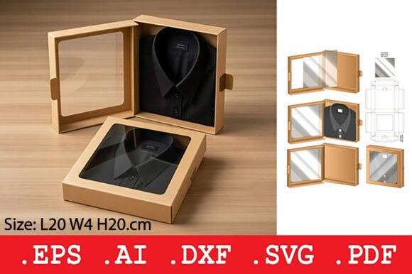 Square Retail Shirt Box with Window: A 3D SVG Object for Lifestyle and Retail Content