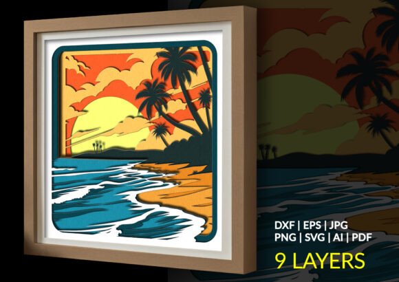Tropical Beach Sunset 3D SVG for Modern Branding & Social Media Visuals
